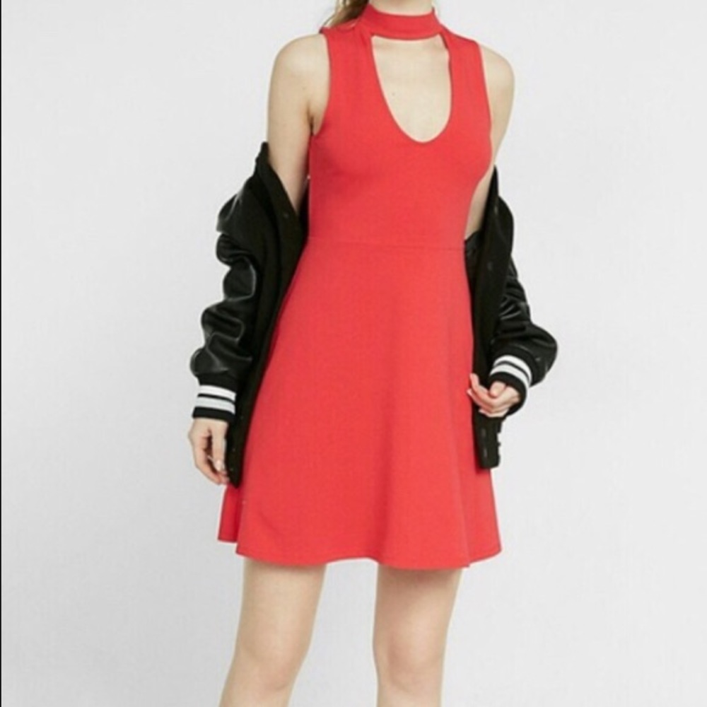 Red Keyhole Choker Skater Dress -  Women